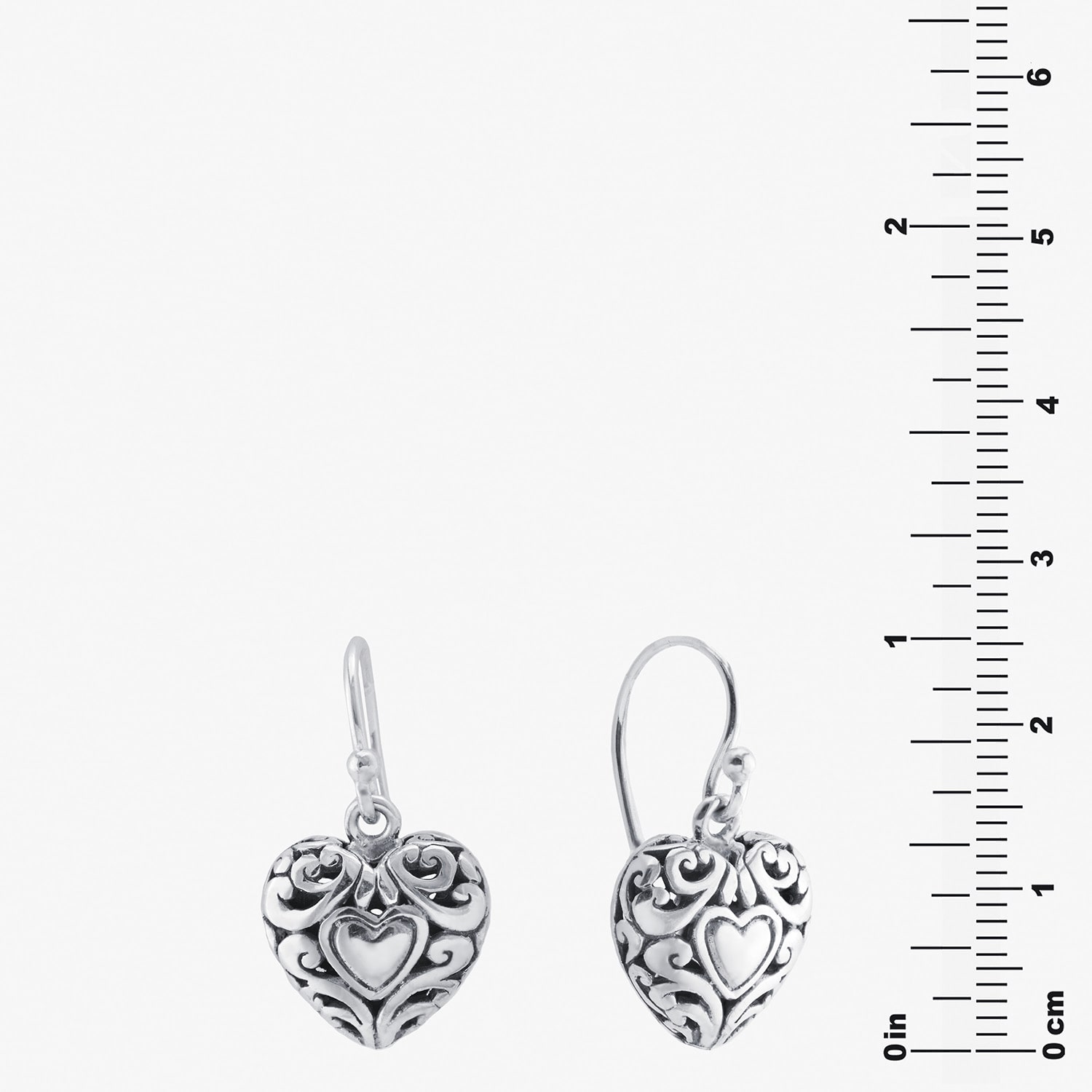 Bali Inspired Womens Sterling Silver Heart Drop Earrings