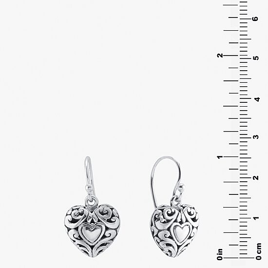 Bali Inspired Womens Sterling Silver Heart Drop Earrings