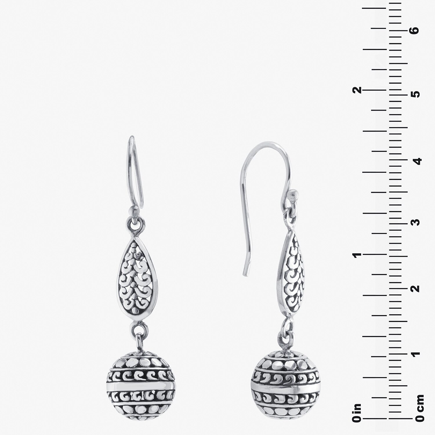 Bali Inspired Womens Sterling Silver Ball Round Drop Earrings
