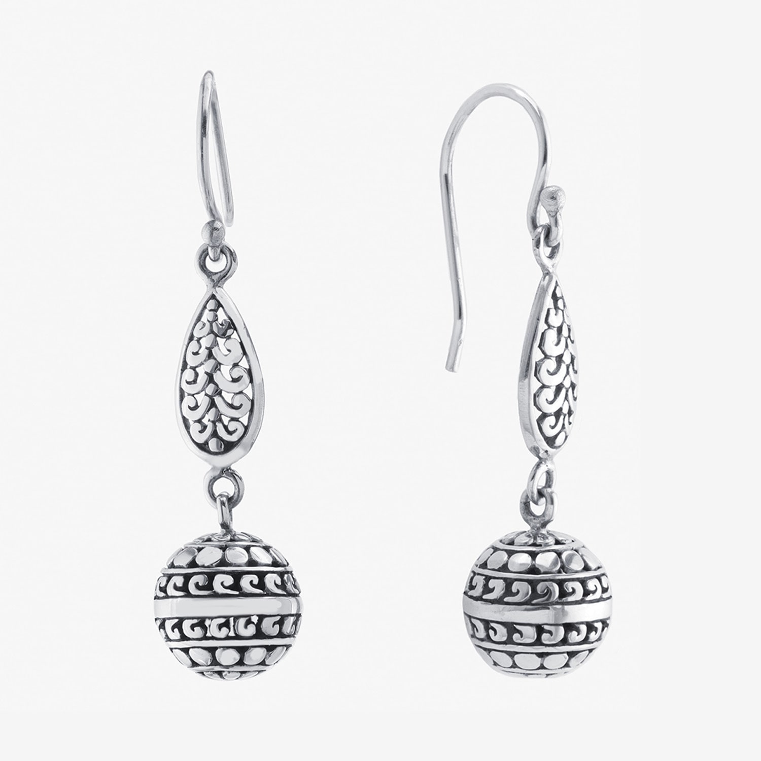Bali Inspired Womens Sterling Silver Ball Round Drop Earrings