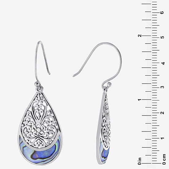 Bali Inspired Womens Gray Abalone Sterling Silver Drop Earrings