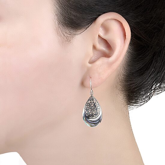 Bali Inspired Womens Gray Abalone Sterling Silver Drop Earrings