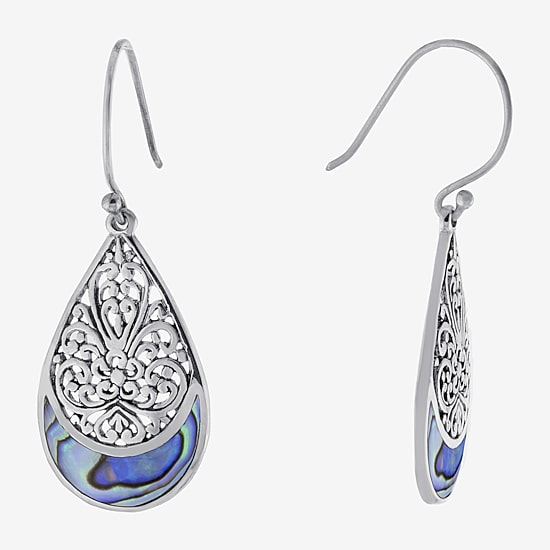 Bali Inspired Womens Gray Abalone Sterling Silver Drop Earrings