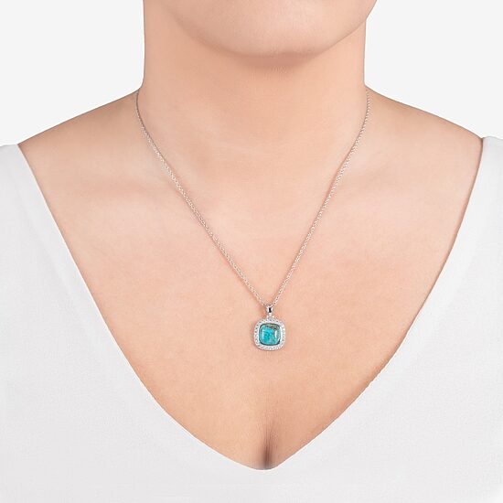 Womens Blue Turquoise Sterling Silver 18 Inch Pendant Necklace