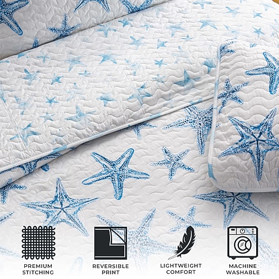 Linery Blue Starfish Reversible Reversible Quilt Set