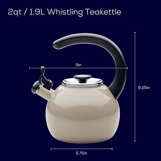 Circulon Enamel On Steel 2-Qt. Whistling Induction Tea Kettle with Flip-Up Spout