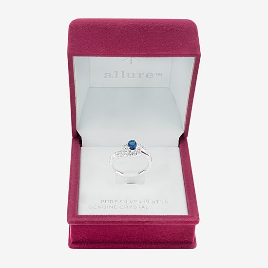Sparkle Allure Womens Blue Crystal Pure Silver Over Brass Oval Bypass  Engagement Ring