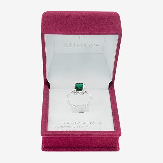 Sparkle Allure Womens Green Crystal Pure Silver Over Brass Halo Engagement Ring