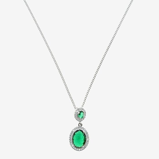 Vieste Rosa Halo Double Womens Green Crystal Oval 18 Inch Pendant Necklace