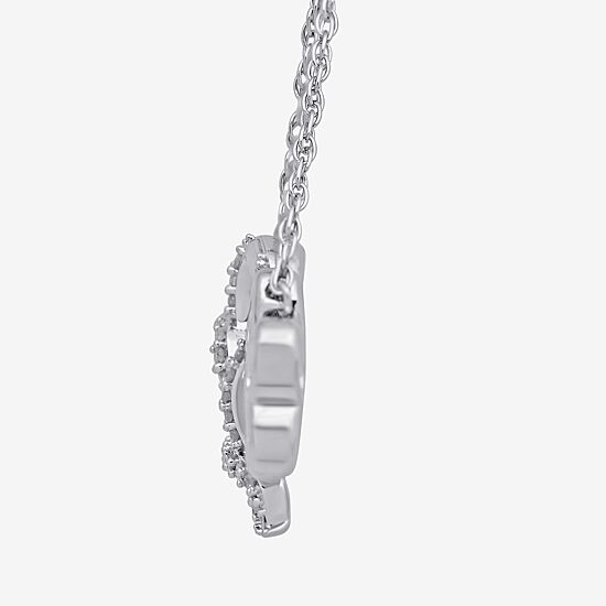 Paw Print Womens 1/10 CT. T.W. Natural White Diamond Sterling Silver Heart 18 Inch Pendant Necklace