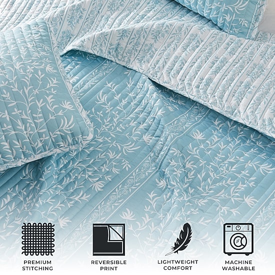 Linery Floral Striped Reversible Quilt Set