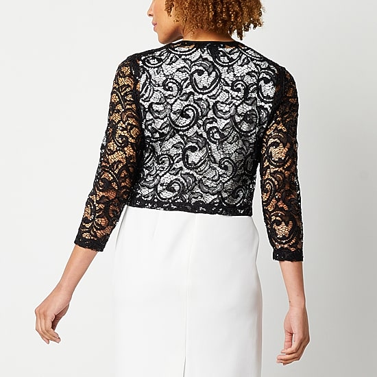 Perceptions Womens 3/4 Sleeve Sequin Lace Shrug