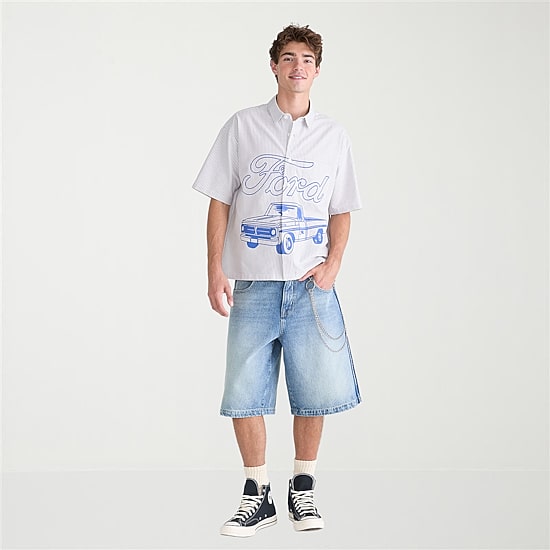 AEROPOSTALE Ford Mens Short Sleeve Boxy Fit Button-Down Shirt