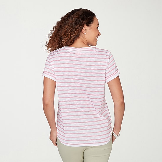 Hearts Of Palm Womens Split Crew Neck Short Sleeve Embellished Blouse
