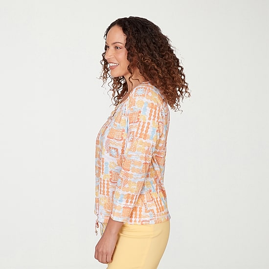 Hearts Of Palm Womens Keyhole Neck 3/4 Sleeve Blouse