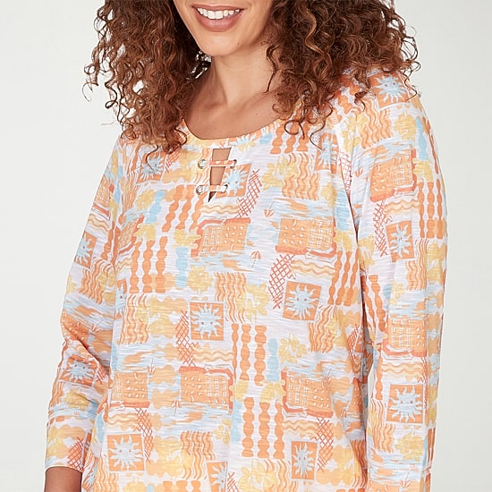 Hearts Of Palm Womens Keyhole Neck 3/4 Sleeve Blouse
