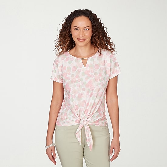 Hearts Of Palm Womens Keyhole Neck Short Sleeve Blouse