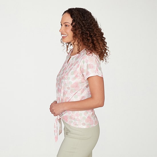 Hearts Of Palm Womens Keyhole Neck Short Sleeve Blouse