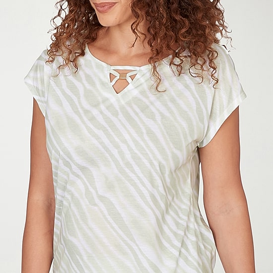 Hearts Of Palm Womens Keyhole Neck Short Sleeve Embellished Blouse