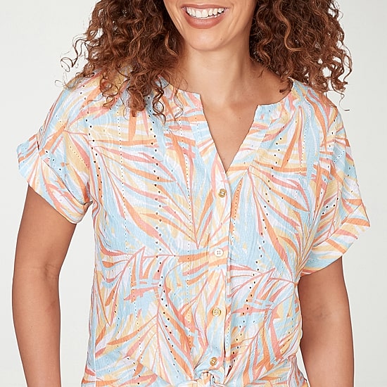 Hearts Of Palm Womens Split Crew Neck Short Sleeve Blouse