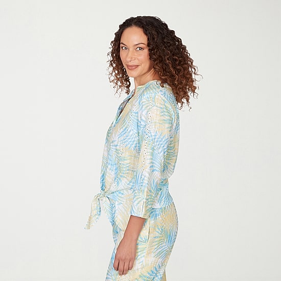 Hearts Of Palm Womens Split Crew Neck 3/4 Sleeve Blouse