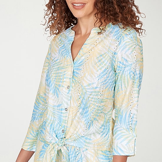 Hearts Of Palm Womens Split Crew Neck 3/4 Sleeve Blouse