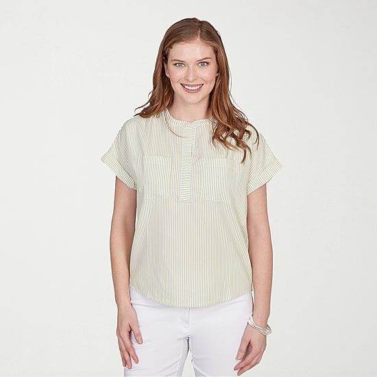 Hearts Of Palm Womens Split Crew Neck Short Sleeve Blouse