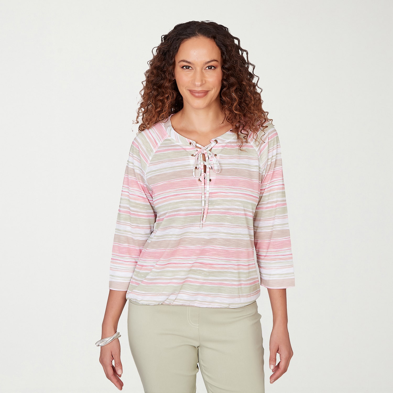 Hearts Of Palm Womens Crew Neck 3/4 Sleeve Embellished Blouse