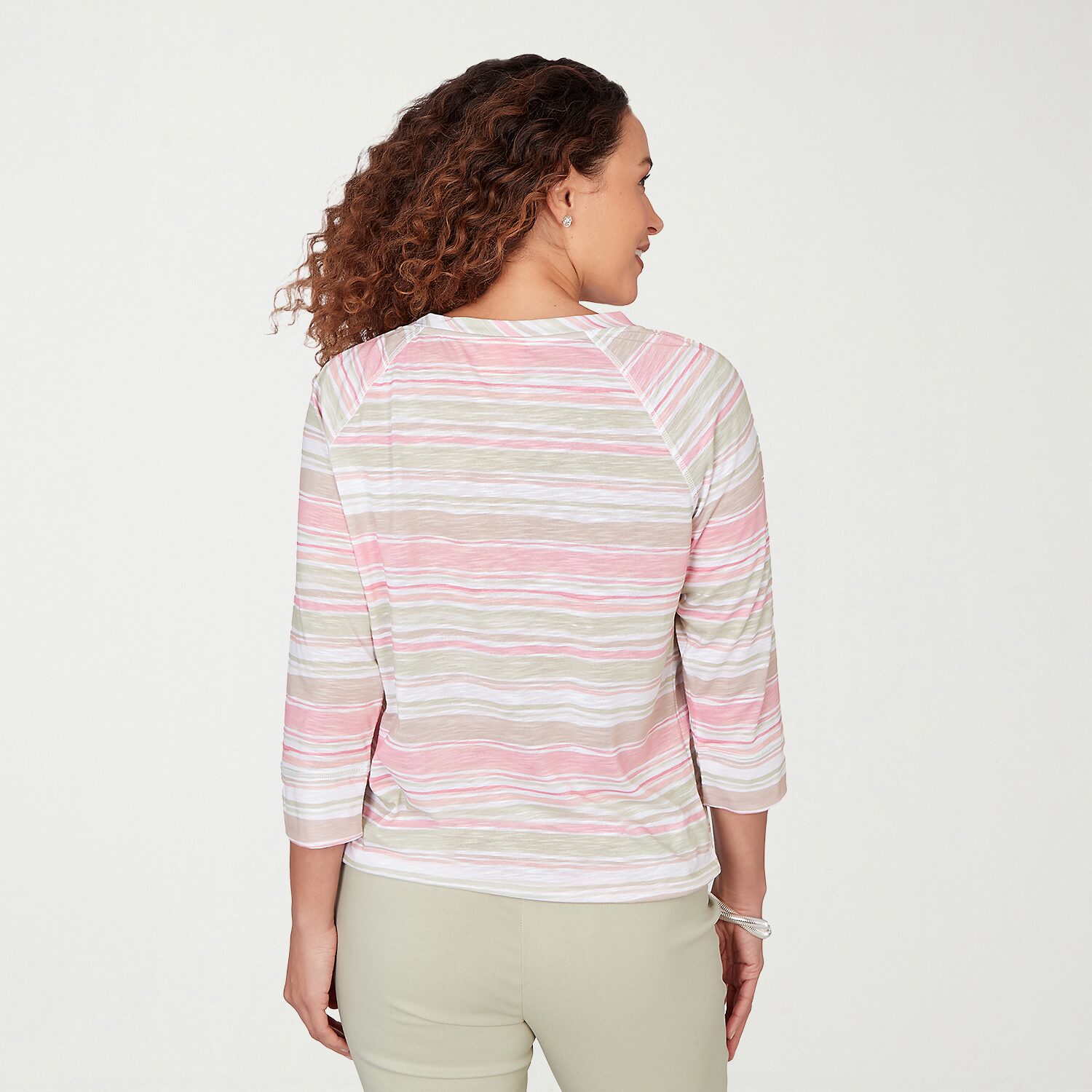 Hearts Of Palm Womens Crew Neck 3/4 Sleeve Embellished Blouse