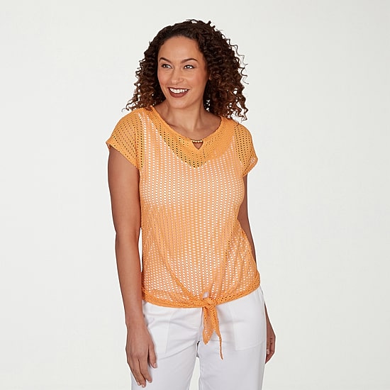 Hearts Of Palm Womens Keyhole Neck Short Sleeve Lined Blouse