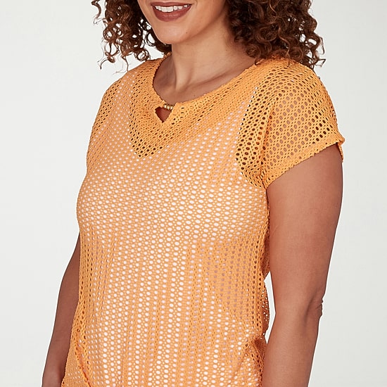 Hearts Of Palm Womens Keyhole Neck Short Sleeve Lined Blouse