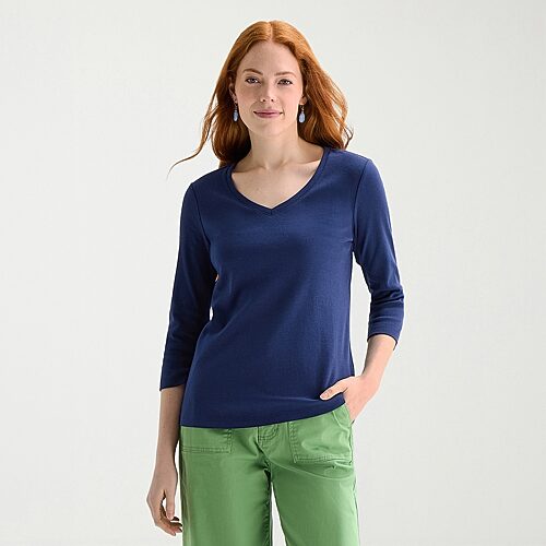 St. John's Bay Womens Tall Crew Neck 3/4 Sleeve T-shirt In Blue