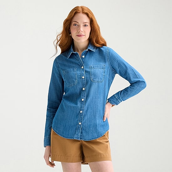 St. John's Bay Womens Tall Cuffed Long Sleeve Regular Fit Button-Down Shirt