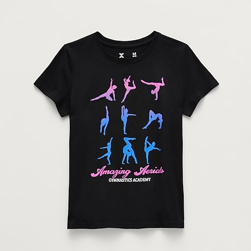 Xersion Little & Big Kid Girls Crew Neck Short Sleeve Regular Fit Graphic T-shirt In Black