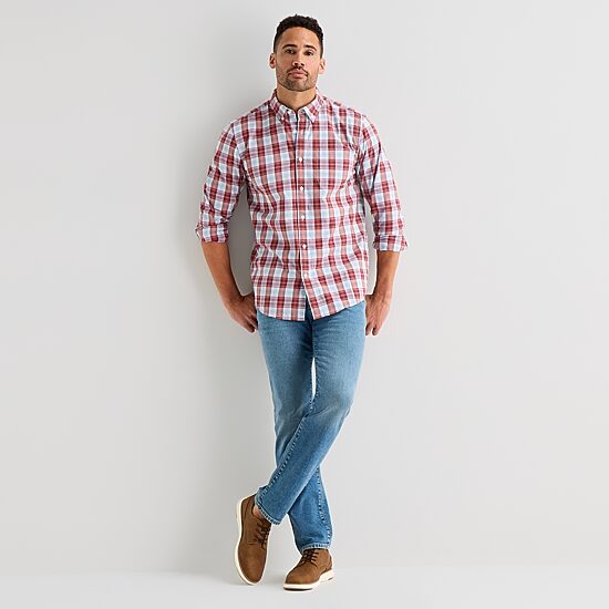 St. John's Bay Stretch Poplin Mens Long Sleeve Slim Fit Button-Down Shirt