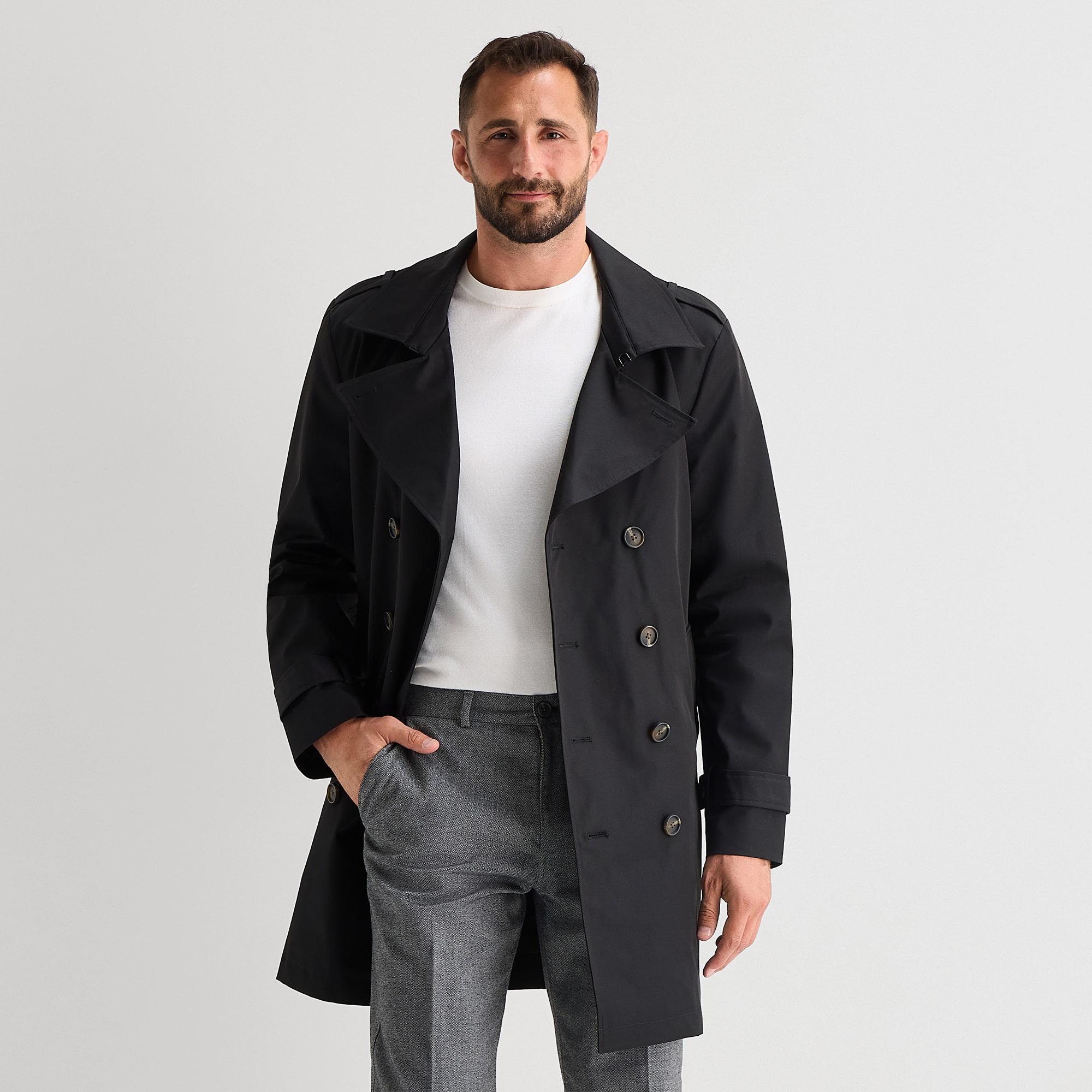 J. Ferrar Mens Water Resistant Midweight Trench Coat