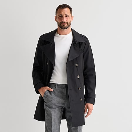 Stafford Mens Midweight Trench Coat, Color: Navy - JCPenney