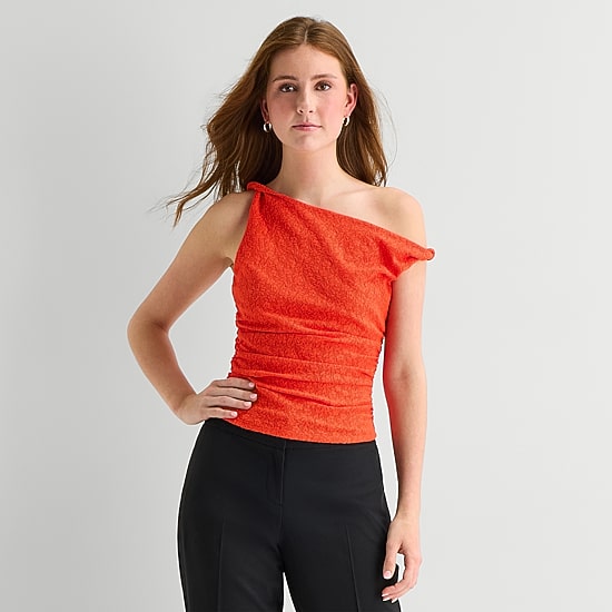 by&by Womens Juniors Asymmetrical Neck Sleeveless Tank Top