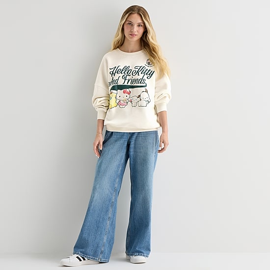 Grayson Threads, The Label Womens Juniors Crew Neck Long Sleeve Hello Kitty Sweatshirt