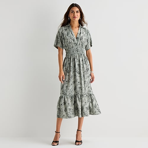 Melonie T Womens Short Sleeve Drop Shoulder Maxi Dress In Gray
