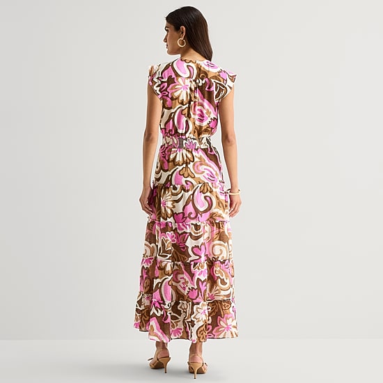 MSK Womens V Neck Sleeveless Flutter Maxi Dress
