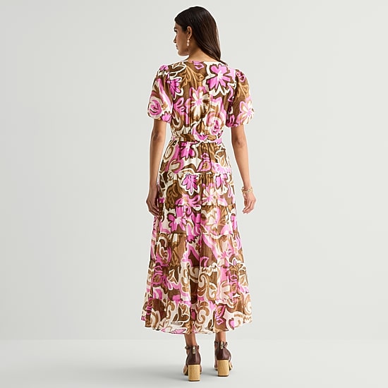 MSK Womens V Neck Short Sleeve Puffed Maxi Dress