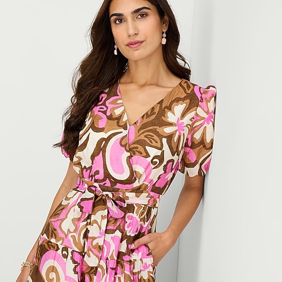 MSK Womens V Neck Short Sleeve Puffed Maxi Dress