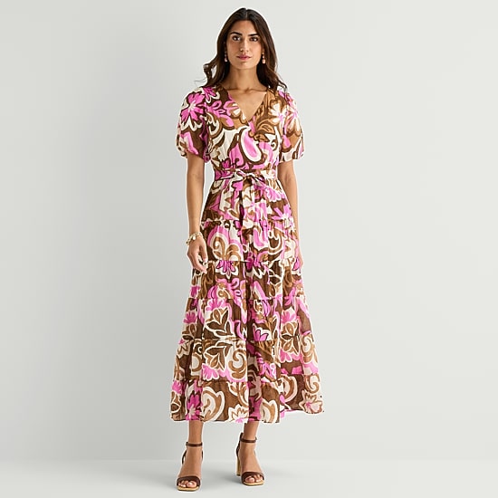 MSK Womens V Neck Short Sleeve Puffed Maxi Dress