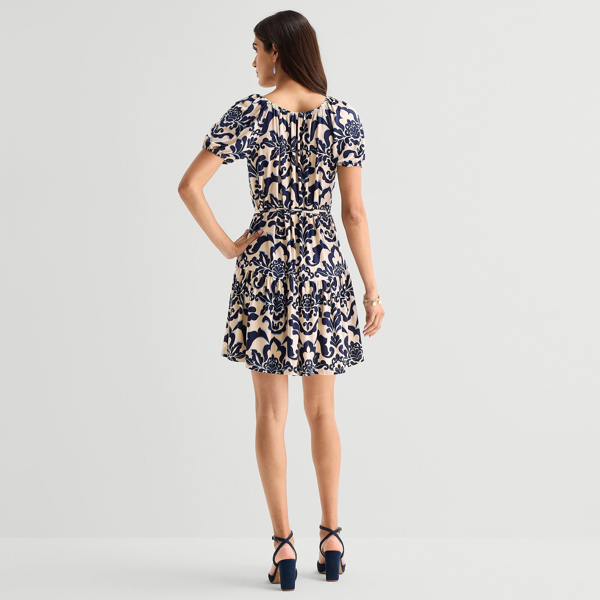 Danny & Nicole Womens Straight Neck Short Sleeve Raglan Medallion Fit + Flare Dress