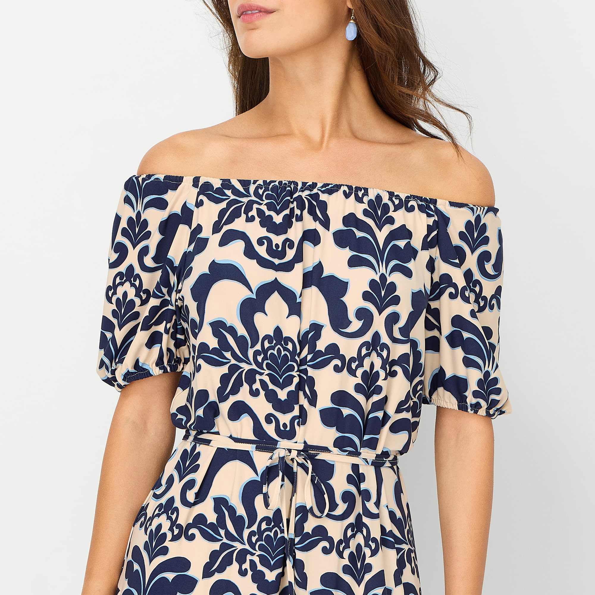 Danny & Nicole Womens Straight Neck Short Sleeve Raglan Medallion Fit + Flare Dress