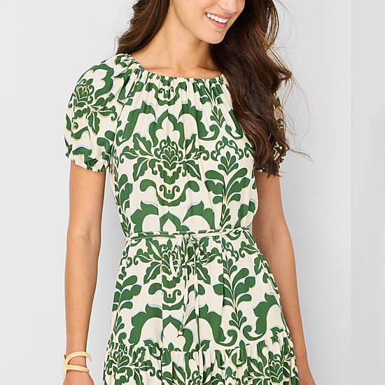Danny & Nicole Womens Round Neck Short Sleeve Raglan Medallion Fit + Flare Dress