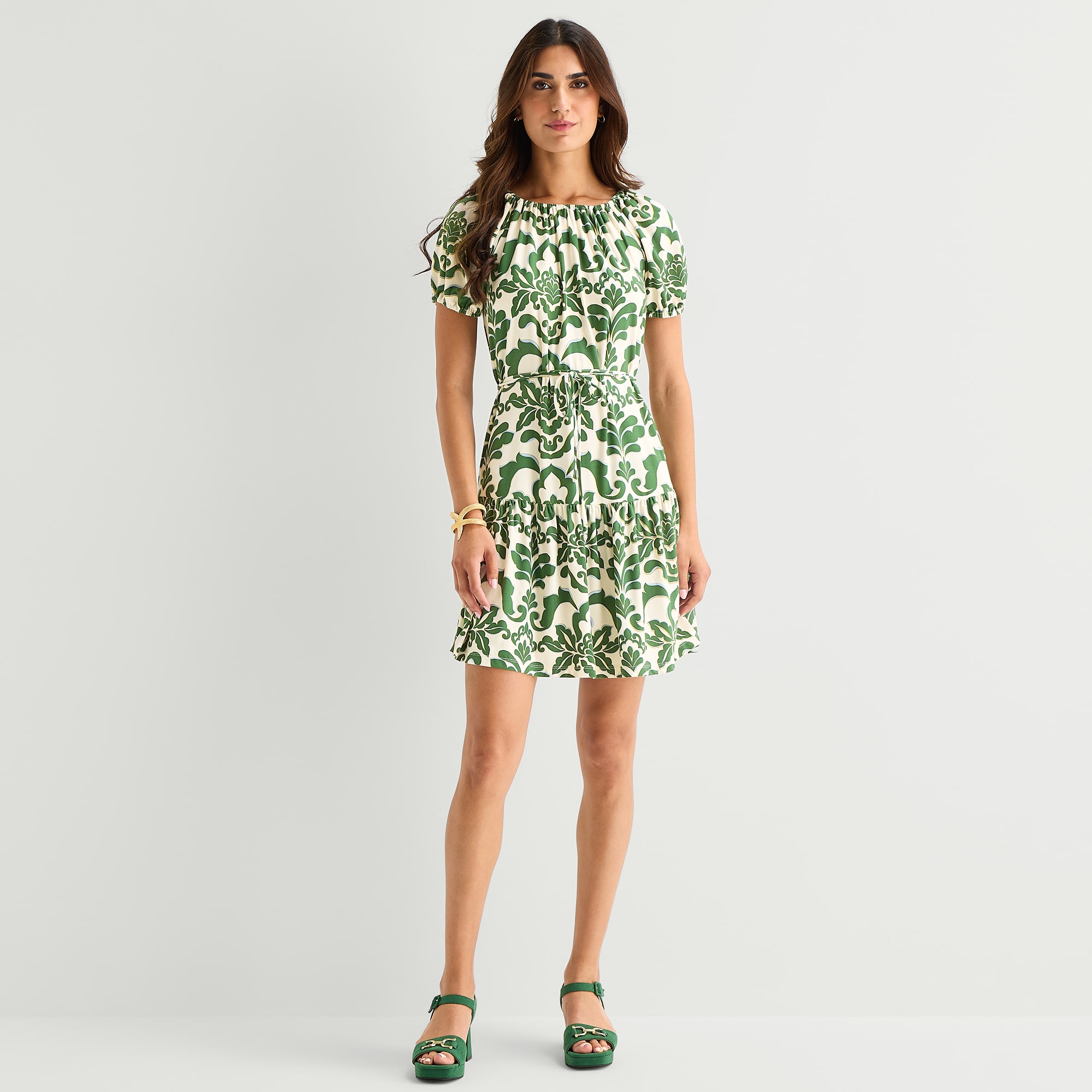 Danny & Nicole Womens Round Neck Short Sleeve Raglan Medallion Fit + Flare Dress