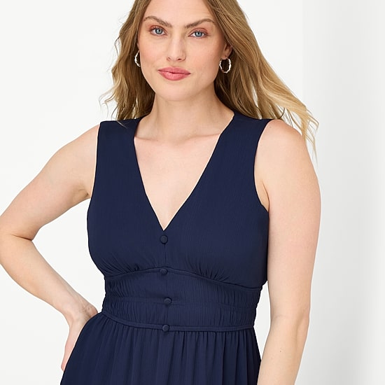Danny & Nicole Womens Midi V Neck Sleeveless Fit + Flare Dress