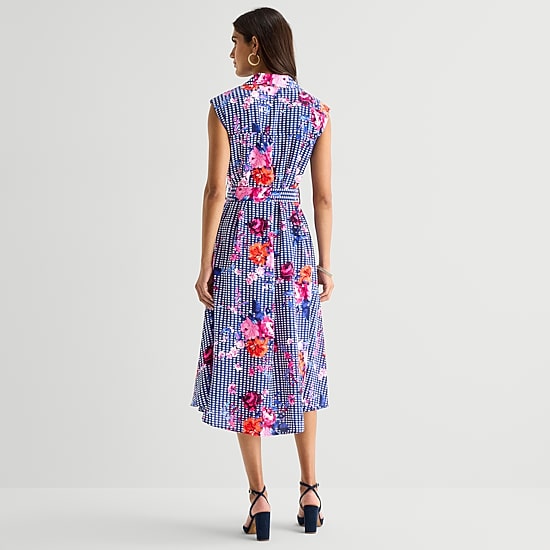 Rabbit Rabbit Rabbit Design Womens Midi Sleeveless Floral Fit + Flare Dress